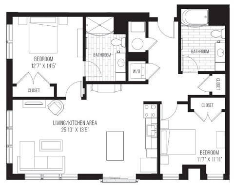 A black and white image of a floor plan for a house.