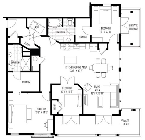 A black and white floor plan of a house with labeled rooms and dimensions.
