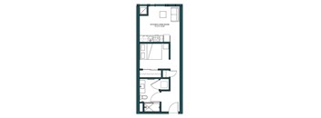 A floor plan of a kitchen living room.