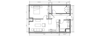 A floor plan drawing of a house with labeled dimensions.