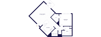 A floor plan of a house with a living room, dining room, kitchen, bathroom, and bedroom.