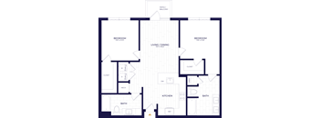 A floor plan of a house with two bedrooms, a living area, a kitchen, a bathroom, a closet, a mech, and a reference area.