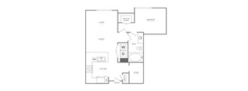 A floor plan of a house with a living room, dining room, kitchen, study, bedroom, bathroom, and entry.