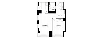 A black and white floor plan of a small apartment.