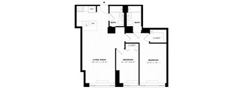 A floor plan of a home with three bedrooms, a living room, and a closet.