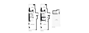 A set of three black and white floor plans for a house.