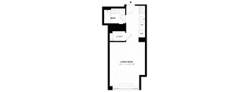 A black and white drawing of a living room layout.