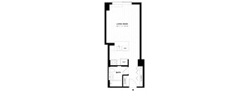 A floor plan of a living room, bathroom, and closet.