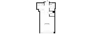 A floor plan of a living room with a bath and a closet.