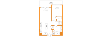 A floor plan of a room with a terrace, bedroom, living/dining area, and a WIFI unit.