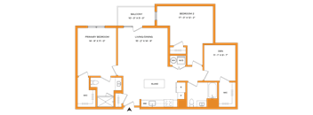 A diagram of a house layout with labeled rooms and dimensions.