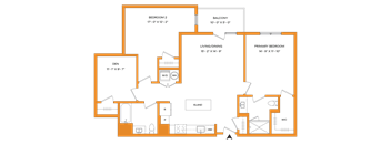 A diagram of a house layout with labeled rooms and dimensions.