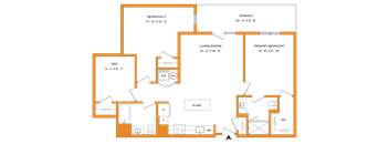 A diagram of a house layout with labeled rooms and dimensions.