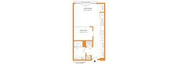 A floor plan of a Juliet balcony with a sleeping area and a living/dining area.