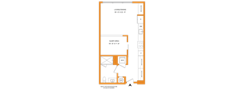 A floor plan of a living/dining area with a sleeping area.