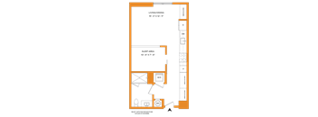 A floor plan of a small apartment with a sleeping area and living/dining area.