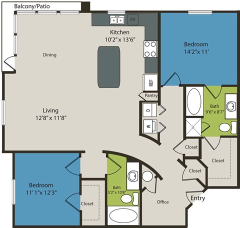 A floor plan of a house with a living room, kitchen, dining room, and bedrooms.