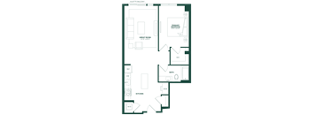 A floor plan of a house with a primary bedroom, a great room, a bath, a kitchen, a desk, and a workshop.
