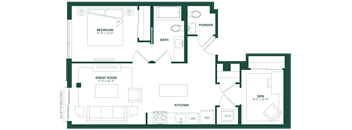 1 Bed/1.5 Bath Den-1P