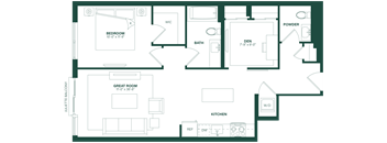 1 Bed/1.5 Bath Den-1Q