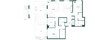 A floor plan of a house with a balcony, terrace, and various rooms including a kitchen and bathrooms.