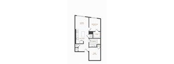 A floor plan of a one bedroom apartment.