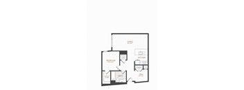 A black and white image of a floor plan for a living space.