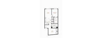 A black and white image of a floor plan for a one bedroom apartment.