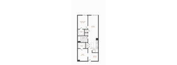 A floor plan of a house with a bedroom, bath, kitchen, and living room.