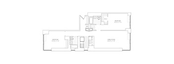 A floor plan of a two bedroom, two bathroom apartment.