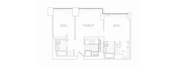 A floor plan of a house with three bedrooms and a living and dining room.