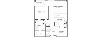 A floor plan of a house with a living room, dining room, kitchen, and bedrooms.