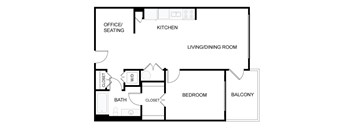 A floor plan of a home with a living room, dining room, kitchen, and bedrooms.