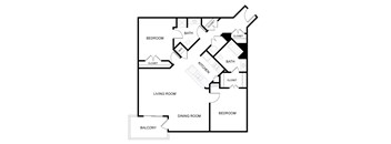 A black and white image of a house floor plan with labeled rooms.