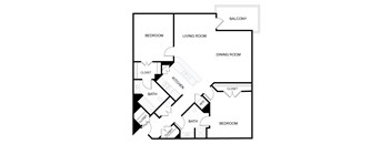 A black and white image of a floor plan for a house with a balcony.