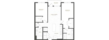 A black and white floor plan of a two-bedroom apartment.