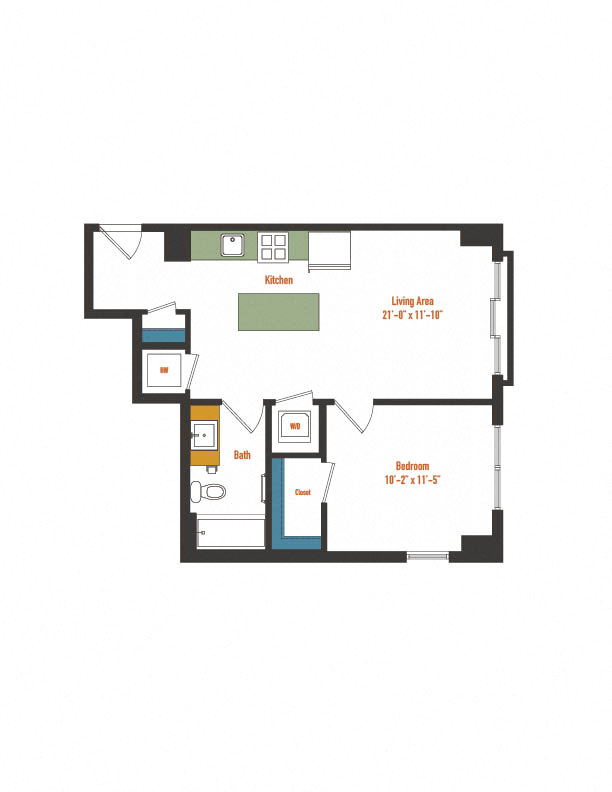 A floor plan of a house with a kitchen, bath, and bedrooms.