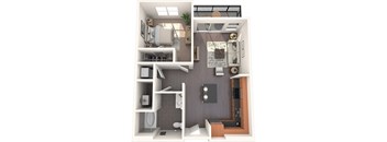 A1G2 1 Bed 1 Bath Floor Plan Image
