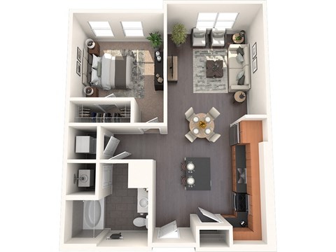 A1B 1 Bed 1 Bath Floor Plan Image