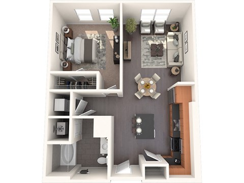 A1C 1 Bed 1 Bath Floor Plan Image