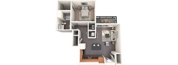 A2B 1 Bed 1 Bath Floor Plan Image
