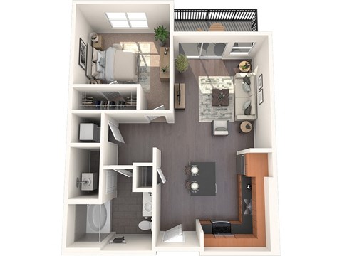 A3 1 bed 1 bath Floor Plan Image