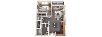 A4 1 Bed 1 Bath Floor Plan Image