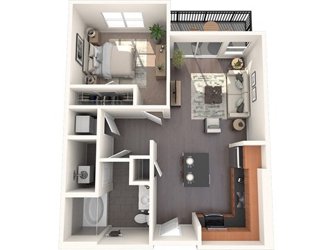 A4 1 Bed 1 Bath Floor Plan Image