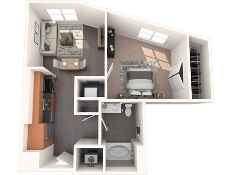 A7 1 Bed 1 Bath Floor Plan Image