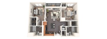 B1AB 2 Bed 2 Bath Floor Plan Image