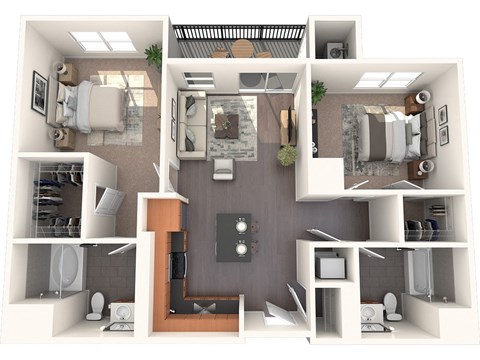 B1 2 Bed 2 Bath Floor Plan Image