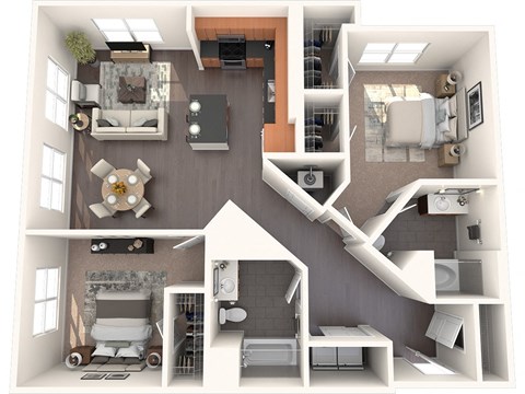 B2E 2 Bed 2 Bath Floor Plan Image