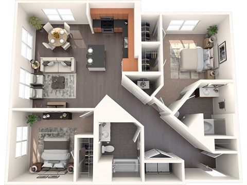B2B 2 Bed 2 Bath Floor Plan Image