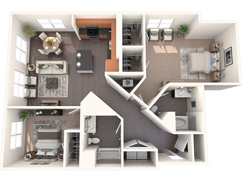 B2C 2 Bed 2 Bath Floor Plan Image
